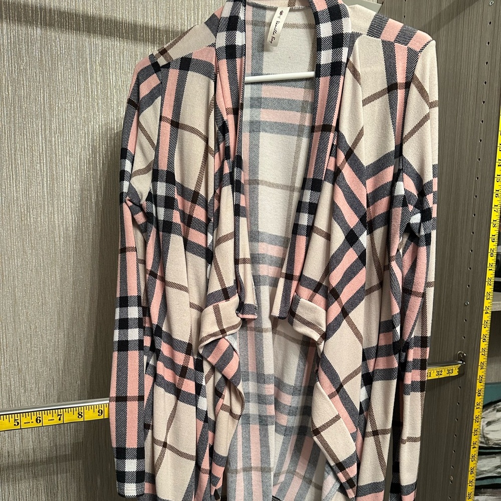 Pink & Black Plaid Cardigan
